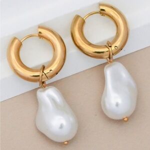 A64. 18k Non-tarnish Stainless Steel Pearl Drops